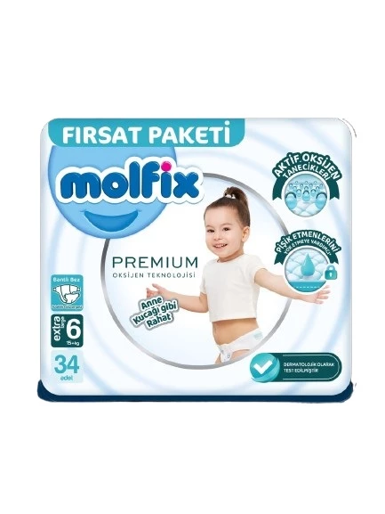 Molfix Premium Bebek Bezi Fırsat Paketi 6 Beden 15+ Kg 34 Adet