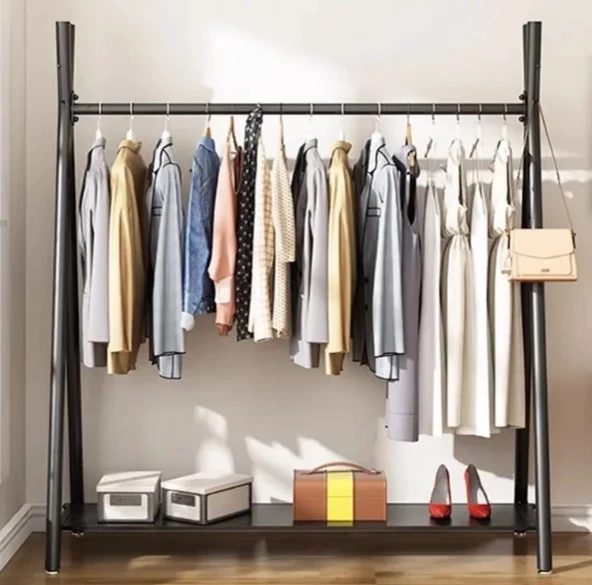 Metal Siyah Konfeksiyon Askısı Ayaklı Askılık Elbise Askılığı 150*165 cm 6017-NRM - 2