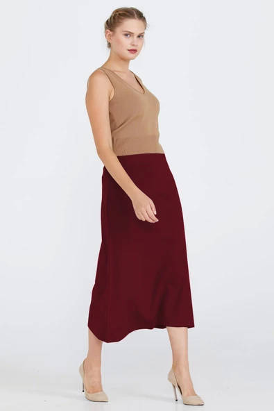 Kadın Triko Etek - Bordo - 2
