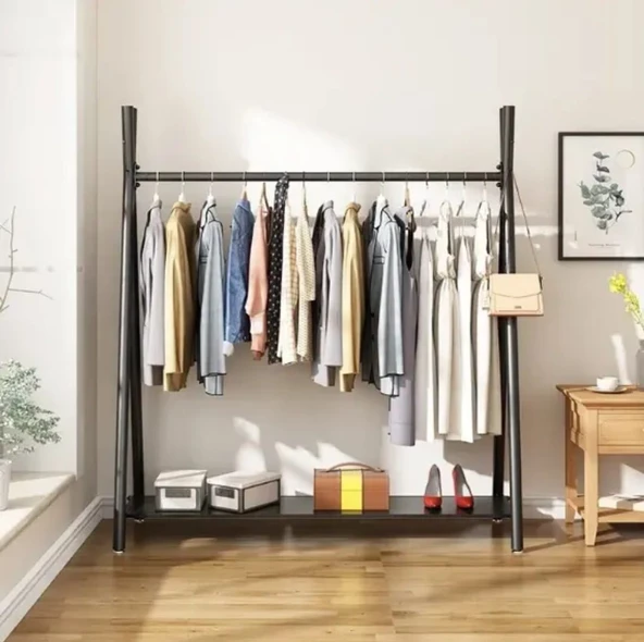 Metal Siyah Konfeksiyon Askısı Ayaklı Askılık Elbise Askılığı 150*165 cm 6017-NRM - 3