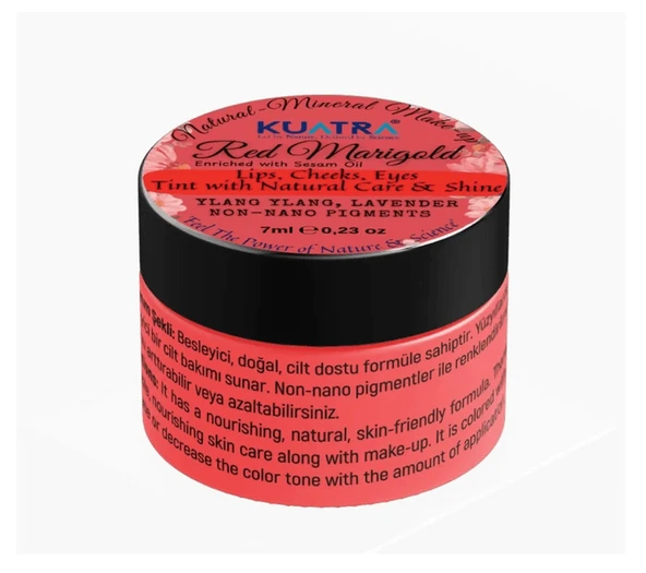 Kuatra Red Marigold Doğal İçerikli Nemlendirici - Antioksidan Işıltı Veren Balm (Ruj - Allık - Göz Farı) 7ml - 2