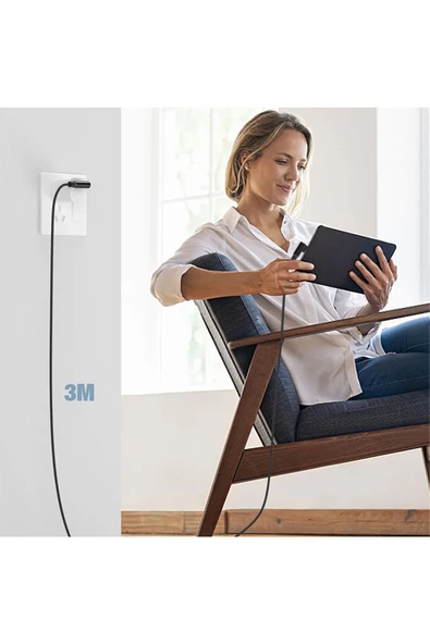 iPad Air 13 inç M2 M4 iPad Air 4 - 5 Nesil Şarj Kablosu Uzun 3 metre Type C to Type C Hızlı Şarj - 4