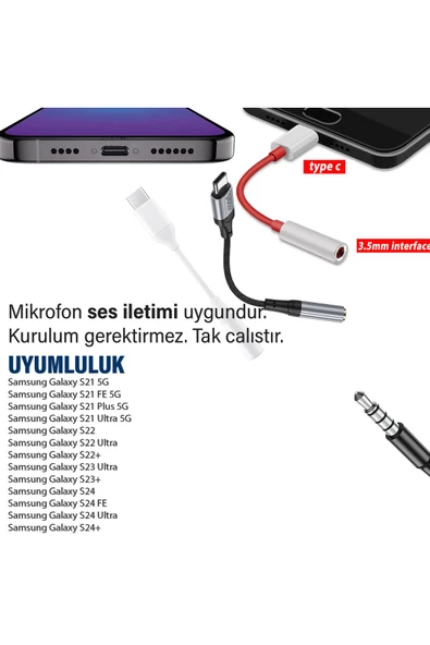 Samsung S24- S24 FE- S24Ultra- S24Plus Typec Kulaklık Dönüştürücü Jack Aparat Çevirici Type-C 3.5mm - 3