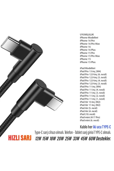 iPad Air 13 inç M2 M4 iPad Air 4 - 5 Nesil Şarj Kablosu Uzun 3 metre Type C to Type C Hızlı Şarj - 2
