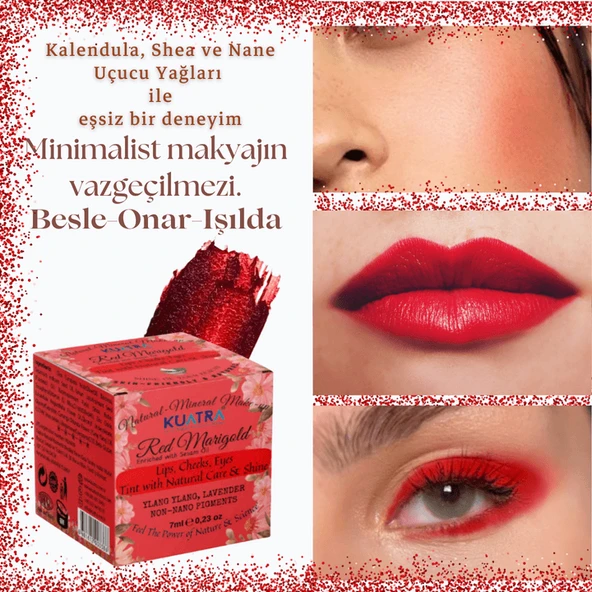 Kuatra Red Marigold Doğal İçerikli Nemlendirici - Antioksidan Işıltı Veren Balm (Ruj - Allık - Göz Farı) 7ml - 4