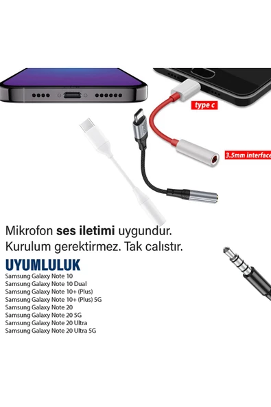 Samsung Note 10-10 Plus Note 20-20 Ultra 3.5mm Çevirici Jack Aparat Kulaklık Dönüştürücü Type-C - 3