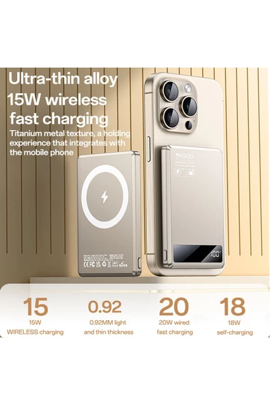 iPhone 15 16 Uyumlu 15W Hızlı Şarj Magsafe Powerbank 5000 Mah Kablosuz Ultra İnce Mıknatıslı - 4