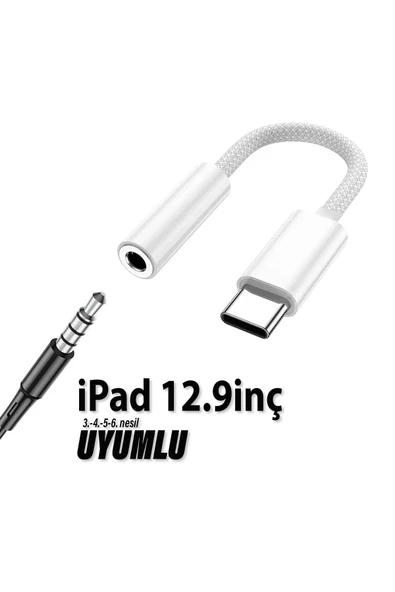 iPad 12.9inç 3. 4. 5. 6. nesil Uyumlu Kulaklık Dönüştürücüsü Type-C Çevirici Aparat