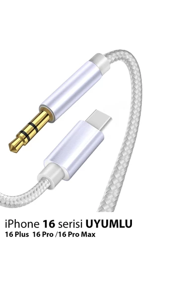 iPhone 16-16 PLUS-16 PRO- 16 PRO MAX uyumlu AUX Kablo Ses Dönüştürücü Hasır Type-C Çevirici