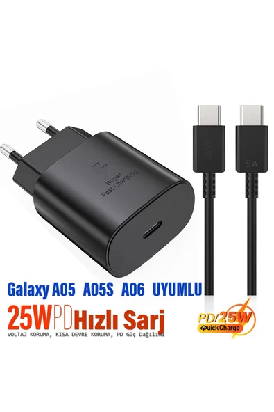 Samsung Galaxy A05  - 05s Uyumlu Şarj Aleti 25W HIZLI Şarj Type C Kablolu