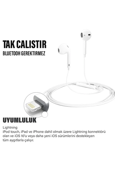Tak Çalıştır iPhone 14 - 14 Pro - 14 Pro Max Kulaklık Kablolu Mikrofonlu iPhone 14 Lightning Girişi - 3