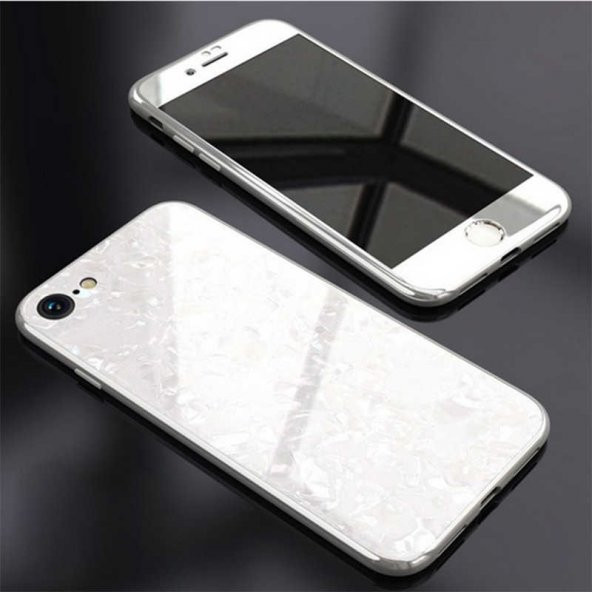 Apple iPhone 7 Kılıf Voero Desenli 360 Magnet Case Beyaz