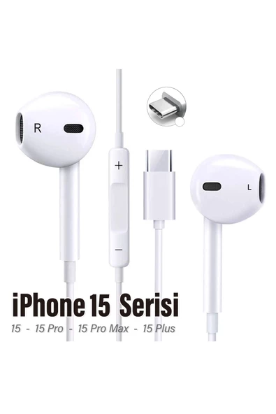 İPhone15 - 15 PRO - 15 PRO MAX - 15 PLUS Uyumlu Kulaklık Mikrofonlu Type-C Kulaklık Tak Çalıştır