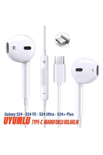 Type-C Mikrofonlu Kulaklık Samsung S24 - S24 FE - S24 Ultra - S24+ Plus Uyumlu Beyaz