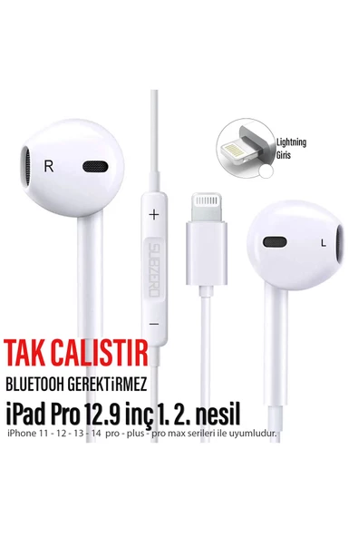 Tak Çalıştır iPad Pro 12.9 inç 1. 2. nesil Kulaklık Kablolu Mikrofonlu iPhone Lightning Girişi