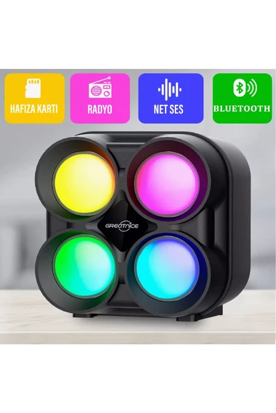 Kablosuz Bluetooth Hoparlör FM Radyo Rgb Işıklı Android Apple Uyumlu Taşınabilir Hoparlör Speaker - 2