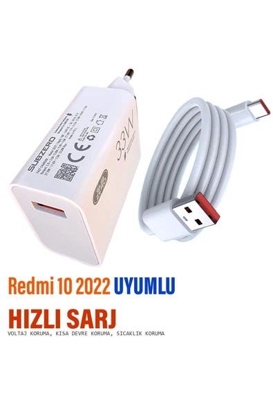 Redmi 10 2022 Uyumlu Şarj Aleti HIZLI Şarj ve Kablosu 33w HIZLI