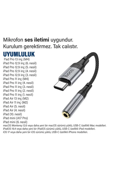 iPad 12.9inç 3. 4. 5. 6. nesil Uyumlu Kulaklık Dönüştürücüsü Type-C Çevirici Aparat - 2