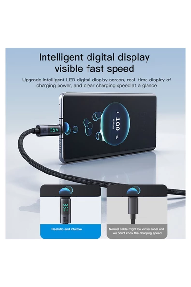 100W Type C to Type C Hızlı Şarj Kablosu 120cm Led Göstergeli 120cm 100W HIZLI - Resim 2