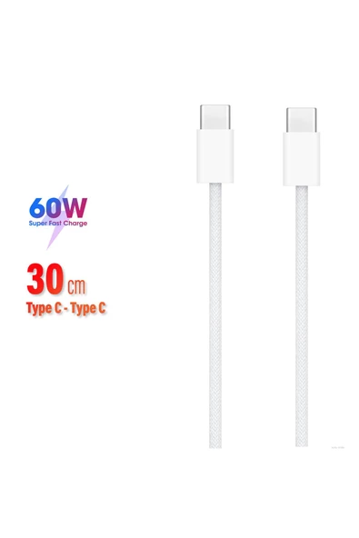 Kısa 30cm TYPE C Şarj Kablosu 60W HIZLI Type-C Girişli Samsung Telefon Uyumlu Type C to Type C - 5