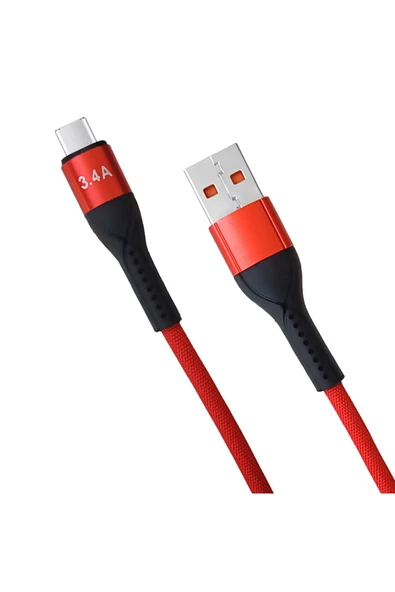 USB Type C 3.4A Hızlı Şarj Kablosu Örgülü