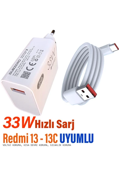 Redmi 13C Şarj Aleti 33W HIZLI Şarj Cihazı ve Kablosu Redmi 13 Uyumlu Şarj - 1
