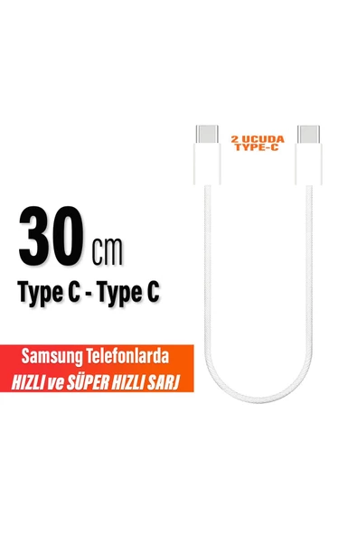 Kısa 30cm TYPE C Şarj Kablosu 60W HIZLI Type-C Girişli Samsung Telefon Uyumlu Type C to Type C