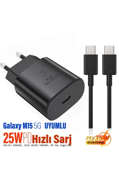 Samsung Galaxy M15 5G Uyumlu Şarj Aleti 25W HIZLI Şarj Type C Kablolu