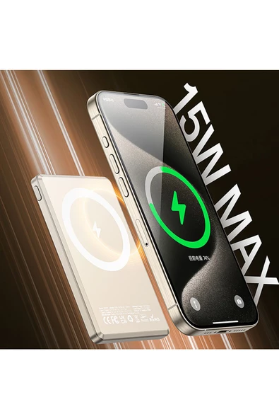 iPhone 12 13 14 Uyumlu 15W Hızlı Şarj Magsafe Powerbank 5000 Mah Kablosuz Ultra İnce Mıknatıslı - 7