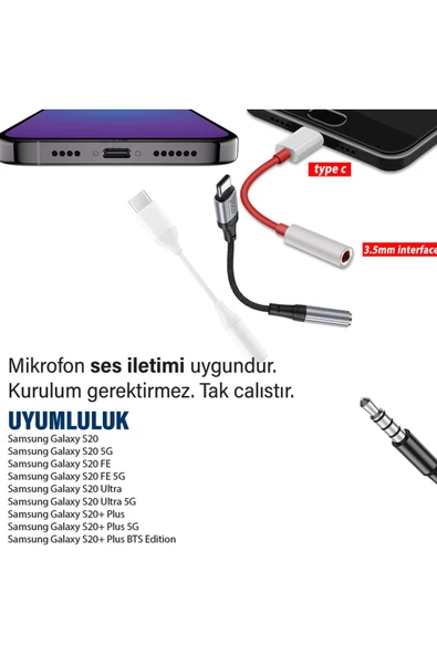 Samsung S20 - S20 FE - S20 Ultra - S20+ Plus Kulaklık Dönüştürücü Type-C Jack Aparat Çevirici 3.5mm - 3