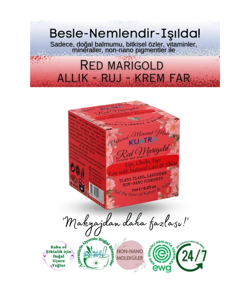 Kuatra Red Marigold Doğal İçerikli Nemlendirici - Antioksidan Işıltı Veren Balm (Ruj - Allık - Göz Farı) 7ml
