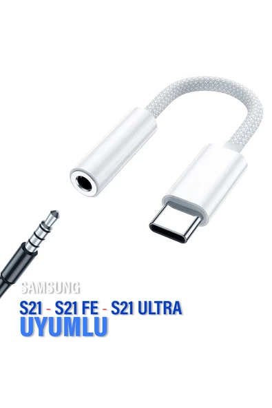 Samsung S21 - S21 FE - S21 Ultra  TypeC 3.5mm Çevirici Jack Aparat Kulaklık Dönüştürücü Type-C