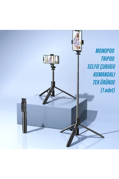 Monopod Tripod Selfie Çubuğu Bluetooh Uzaktan Kumandalı 158cm