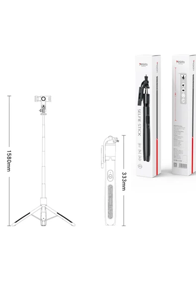 Monopod Tripod Selfie Çubuğu Bluetooh Uzaktan Kumandalı 158cm - 8