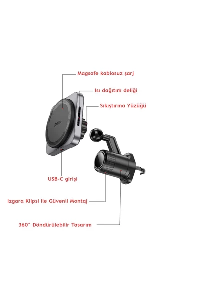 Magsafe 15W Hızlı Şarj Kablosuz Araç Havalandırma Telefon Tutucu - 4