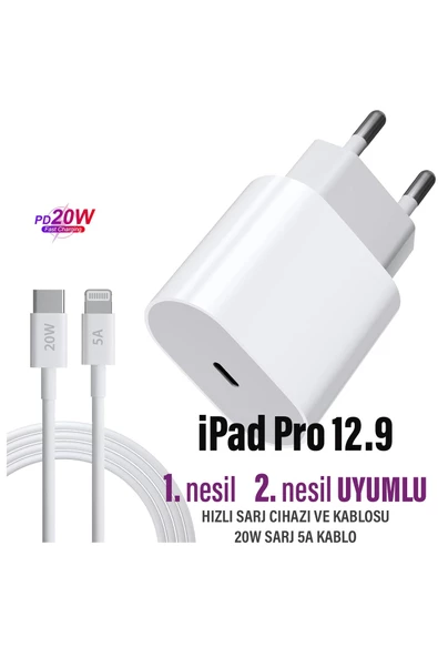 iPad Pro 12.9 2. nesil 1. nesil Uyumlu 20W HIZLI Şarj Aleti Adaptörü 20W Ligtning Şarj Kablosu