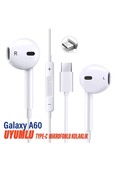 Samsung Galaxy A60 Uyumlu Type-C Kulaklık Mikrofonlu Beyaz