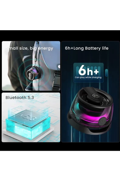 Bluetooth Hoparlör Yüksek Ses Mini Bass Manyetik Mıknatıslı Kablosuz Speaker Ses Bombası - 6