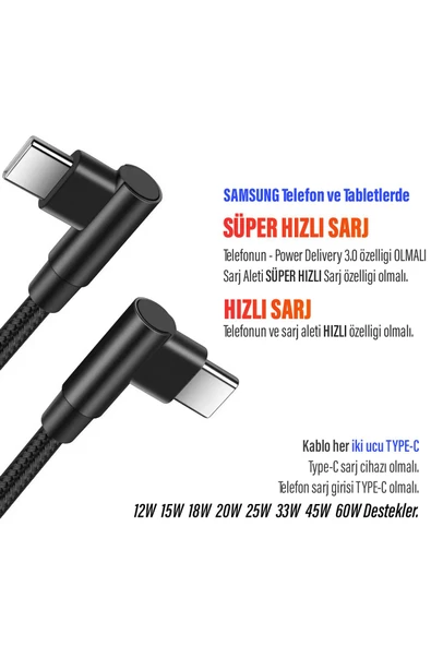 3 Metre TYPE-C Şarj Kablosu HIZLI Şarj Samsung Uyumlu Type c to Type C Uzun - Resim 2