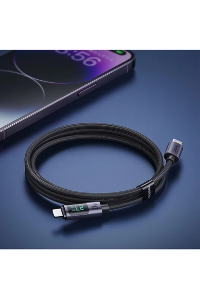 iPhone Lightning Hızlı Şarj Kablosu iPhone 14 13 12 11 Uyumlu Hızlı 27W Led Göstergeli 120cm - Resim 3