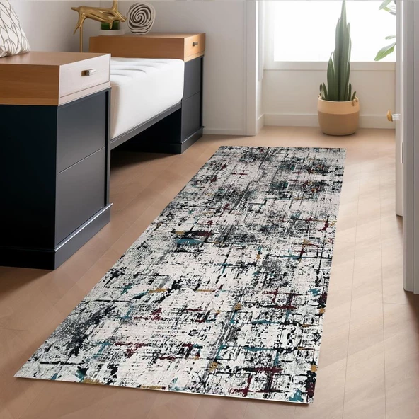 Dijital Baskı Kaymaz Taban Yıkanabilir Kesme Yolluk Oda Salon Mutfak Modern Çok Renkli Halı
