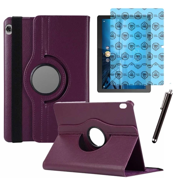 Lenovo Tab M10 TB X505F Uyumlu Kılıf Ekran Koruyucu Ve Kalem Set Mor