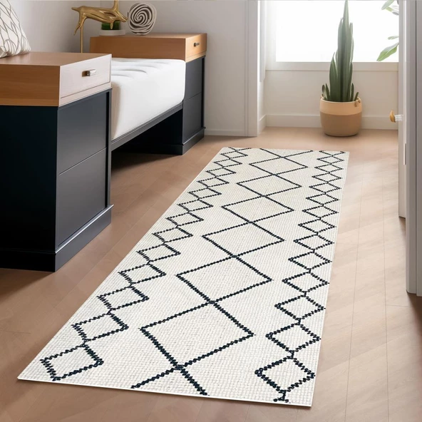 Dijital Baskı Kaymaz Taban Yıkanabilir Kesme Yolluk Oda Salon Mutfak İskandinav Krem Halı - 5