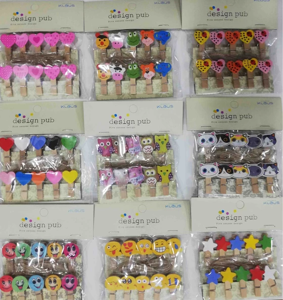 10'lu Şekilli Ahşap Mandallar 3.5cm (10'lu Set-10 Paket) - 2