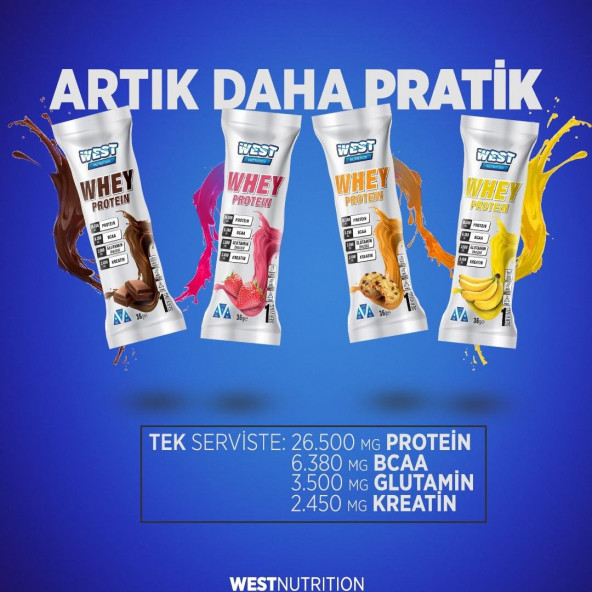 West Whey Protein Tozu 4 adet Tek Kullanımlık Şase 36 gr