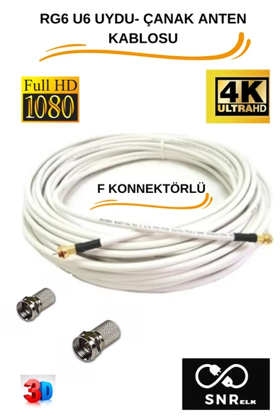 SNRELK  20 Metre Rg6/u6 Full Hd 3d 4k Anten Tv Çanak Uydu Lnb Kablosu (20mt.f Konnektör Takılı Hazır )