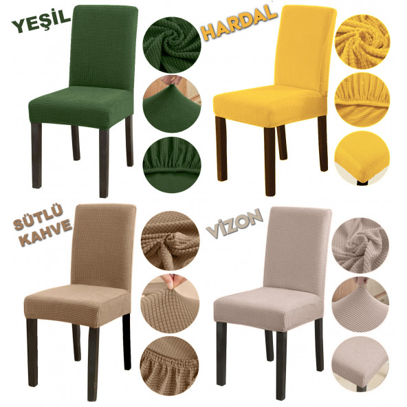 Bambu Kareli Kumaş Esnek Sandalye Kılıfı Lastikli Sandalye Örtüsü - 6