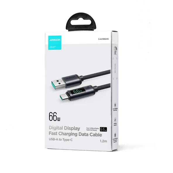 Joyroom 66W USB'den Type-C Dijital Ekranlı Şarj Göstergeli Şarj Kablosu 1.2MT - 2