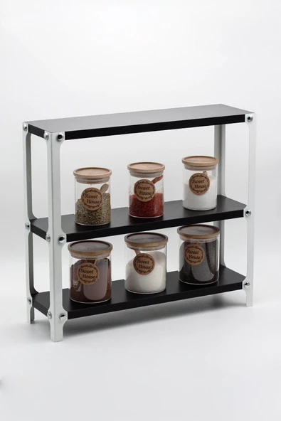 Metal Ahşap 3 Katlı Mutfak Rafı Tezgah Üstü Düzenleyici Siyah Beyaz - 3