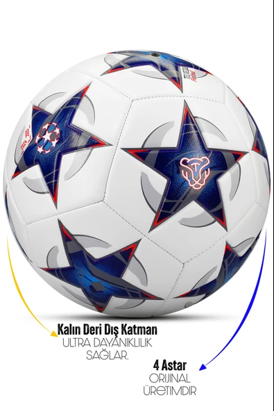 3lü Set Futbol Topu Tekmelik Şampiyonlar Ligi Pompalı Sert Zemin Halı Saha Futbol Topu Mavi No:5 - 3
